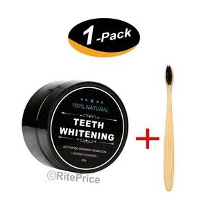 100% Organic Coconut Activated Charcoal Teeth Whitening Powder With Wooden Brush